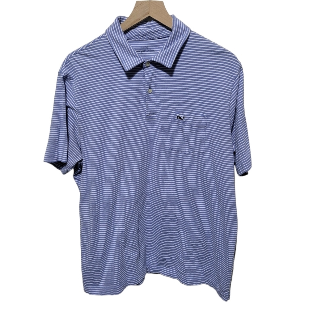 Vineyard Vines Blue Striped Cotton Short Sleeve Polo Shirt Large